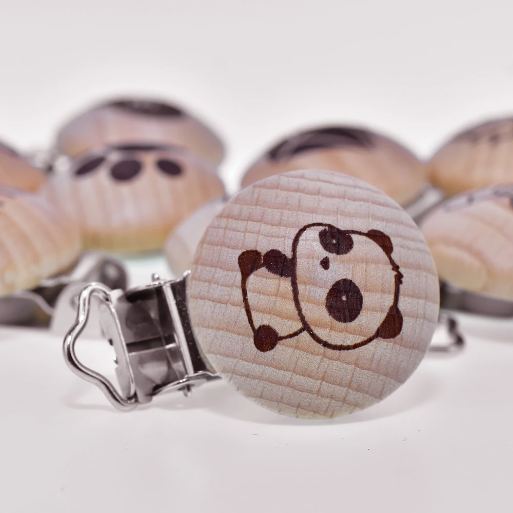 

Mabochewing 20pcs 30mm 35mm Customized Logo Laser Engrave Printing Natural Beech Wood Pacifier Leash Chain Clips