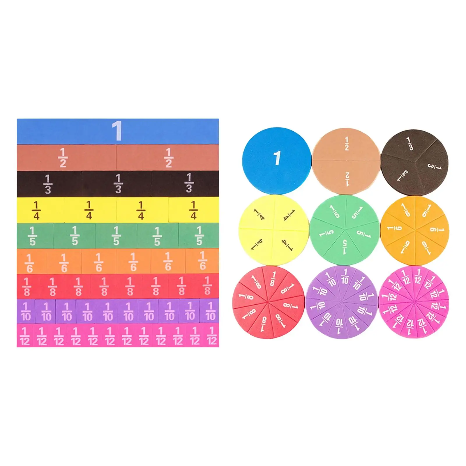 Fraction Strips and Circles Math Materials Counting Toy Manipulatives for Kids Children
