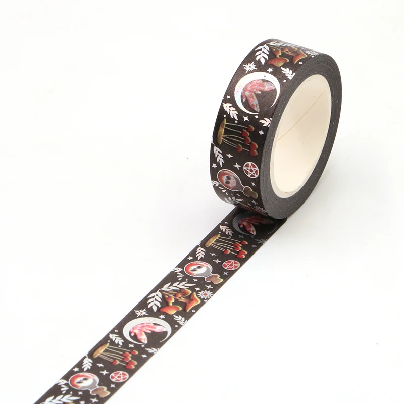 

NEW 1PC 10M Decor Black Halloween Silver Mushrooms Foil Washi Tape for Planner Adhesive Masking Tape Cute Papeleria