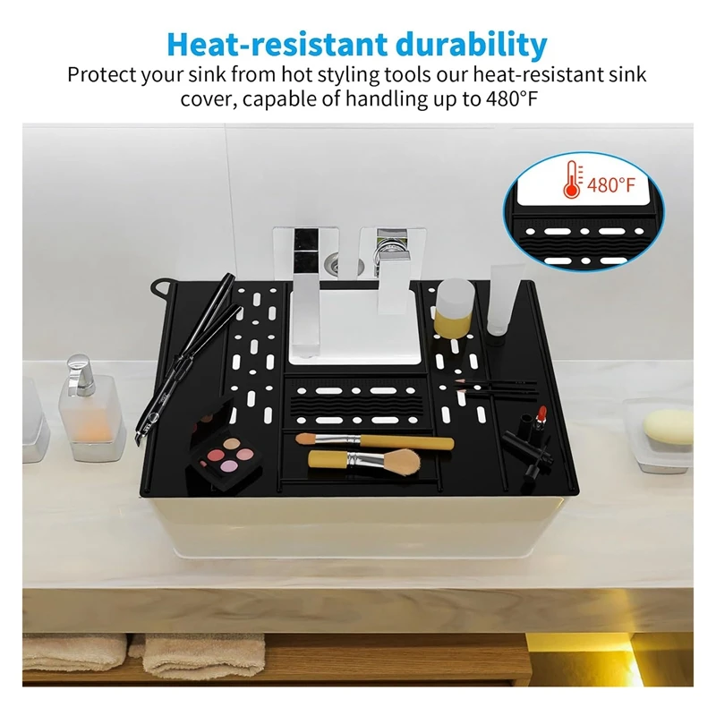 Bathroom Sink Cover For Counter Space Silicone Bathroom Sink Makeup Organizer Mat Resistant Makeup Organizer Pad Black Durable