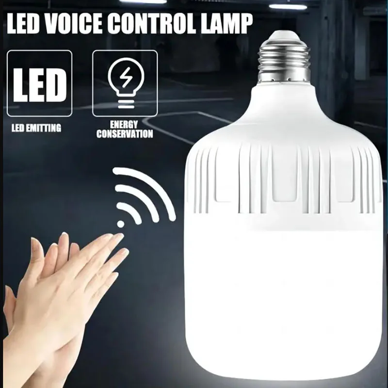 사운드 센서 LED 전구 음성 조명 제어 차고 램프, 차가운 흰색 6500K, 계단 통로 창고 그레이든용, E27, AC220V
