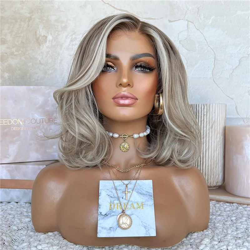 Women Wig Shoulder Length Natural Curly Wavy Bob Synthetic Heat Resistant Fiber