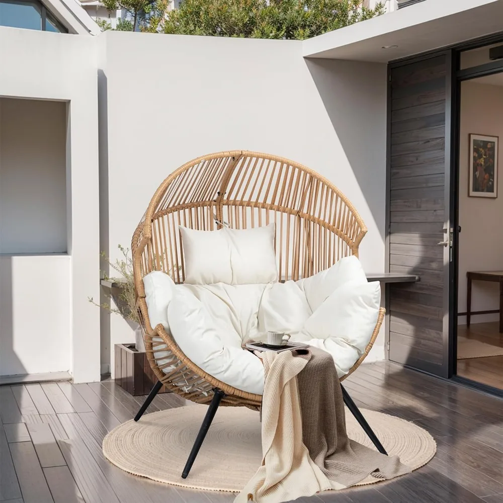 Egg Chair Wicker Outdoor Chairs, Oversized Patio Chair Oversized Lounger Chair with Cushion for Indoor Living Room, Bedroom, Ou 6