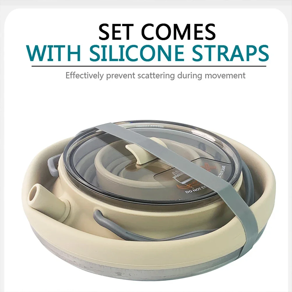 1.5L Silicone Kettle with Handle Outdoor Collapsible Kettle Stainless Steel Bottom Portable Camping Kettle for Travel Picnic