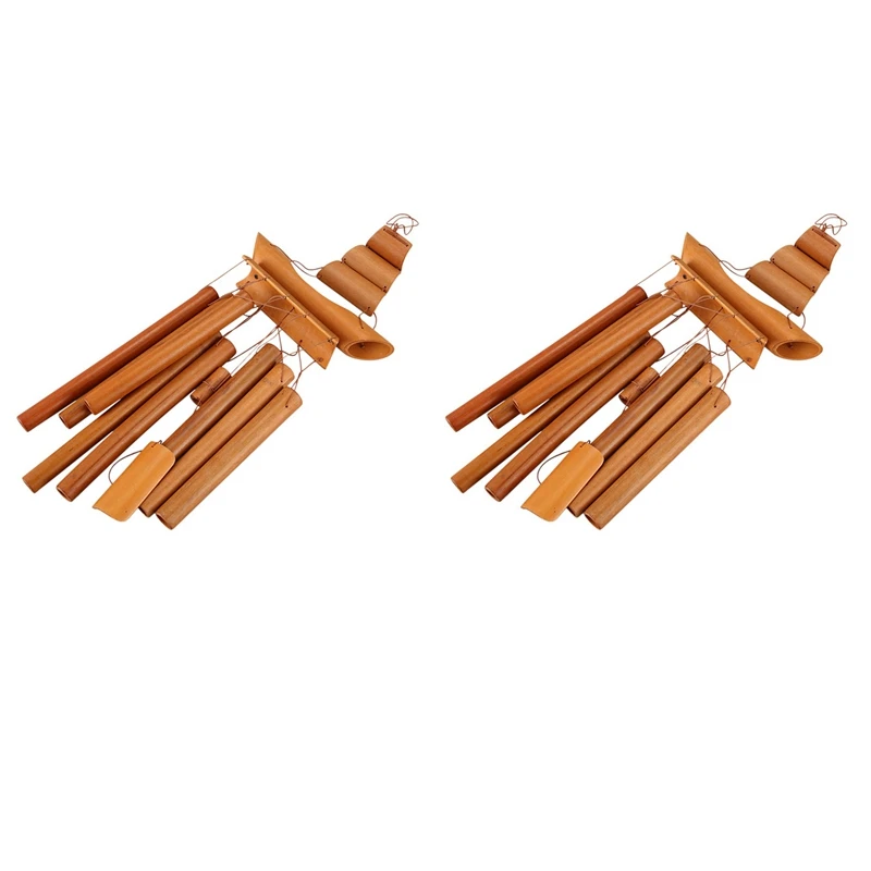 

2X Bamboo Wind Chime Handmade Natural Ring Home Decor Wind Chime Hanging Ornament Outdoor Yard Wind Bell