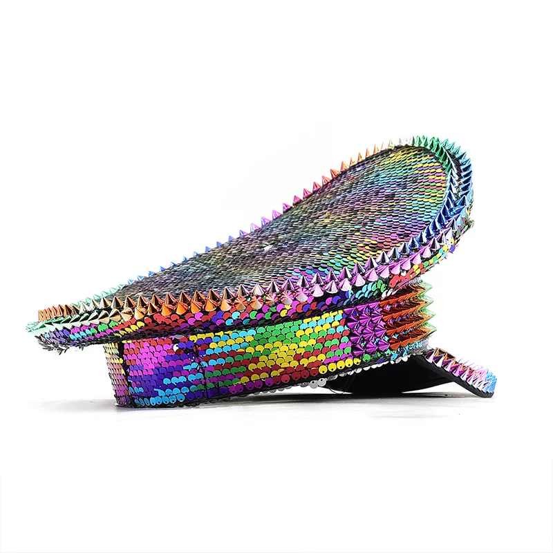Colourful sequin Women Men Steampunk Military Hat Captain Cap For Lady Sergeant Bridal Hat Hen Do Festival Birthday Part