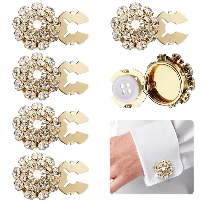 Hemd Knopf Box Strass Knopf Abdeckung Zubehör Legierung Blume Manschettenknöpfe Manschettenknöpfe Knopf Abdeckung für DIY Handwerk Dekor – Detail 1
