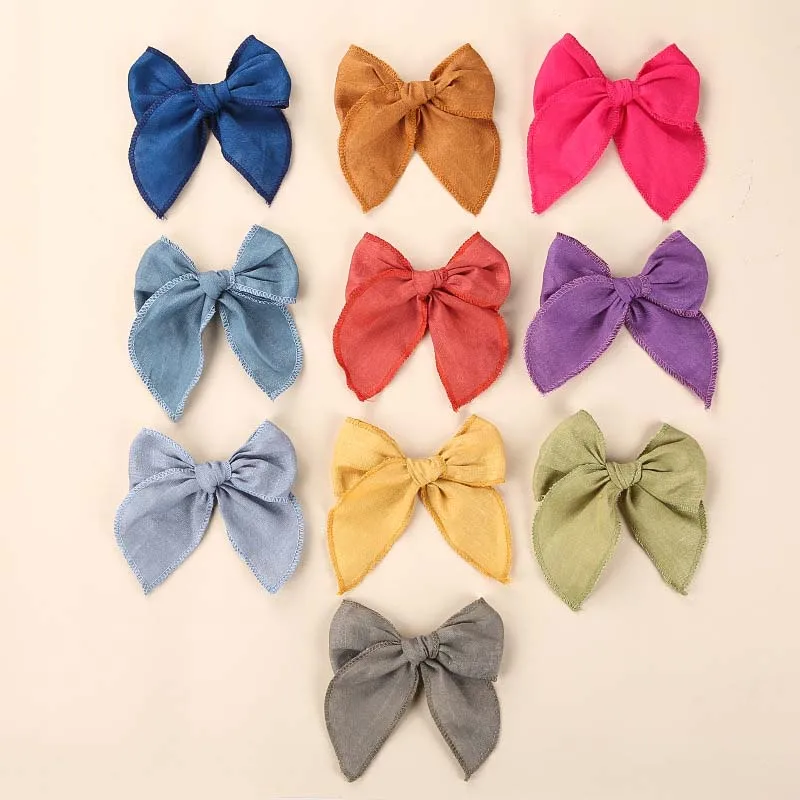 

ncmama Hair Clips for Girls Children Linen Swallowtail Hair Bows Hairclips Solid Color Hair Headwear Accessories 12*15 CM 1 PC