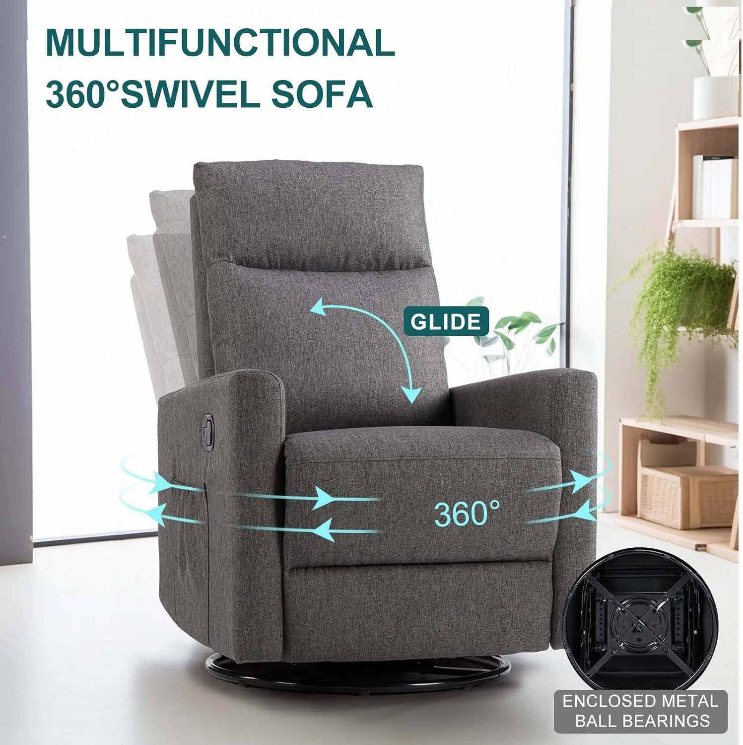 Swivel Recliner Chair, Rocking Chair Nursery Massage, Glider Rocker Recliner for Nursery, Glider Nursery Chair for Living Room