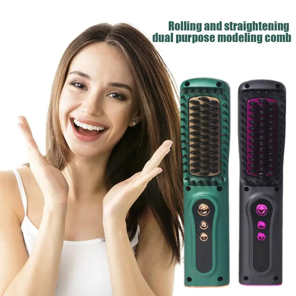 Wireless Professional Hair Straightener Curler Comb Heating Negative