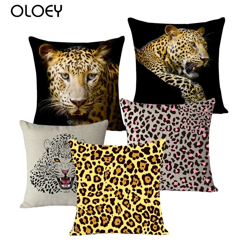 

Decorative Throw Pillow Cover Animals Textures Zebra Leopard Tiger Giraffe Cotton Linen Sofa Bedside Cushion Pillowcase