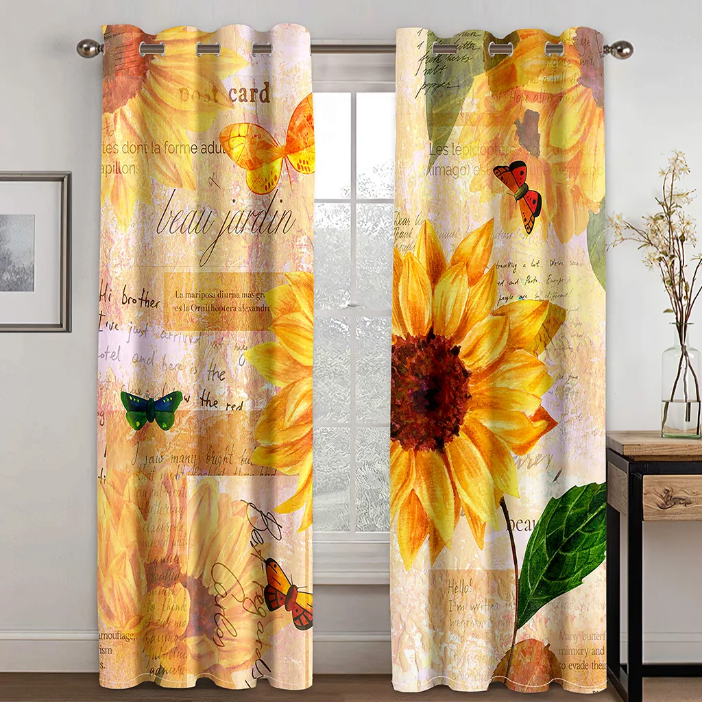 

Sunflower Sun Flower Rustic Vintage Farmhouse Window Curtains Blinds for Living Room Kids Bedroom Kitchen Door Home Decor 2Pcs