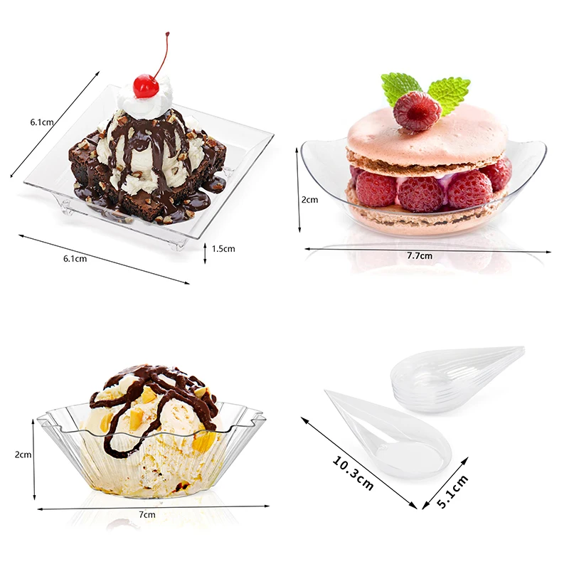 10Pcs Transparent Mini Appetizer Plates Ice Cream Cup Plastic Fruit Candy Cake Jelly Yogurt Mousse Dessert Container cake baking tools Pastry Tool