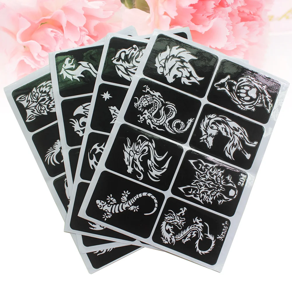 Face Painting Template Henna Tattoo Stencils 32pcs Self-adhesive Stencils Templates For Airbrush Spray Face Paint Glitter Tattoos