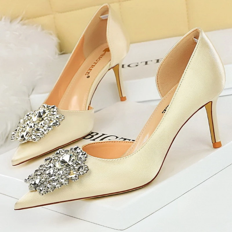 Rhinestone-Kitten-Heels-Women-Pumps-Elegant-Luxurious-Banquet-Shoes