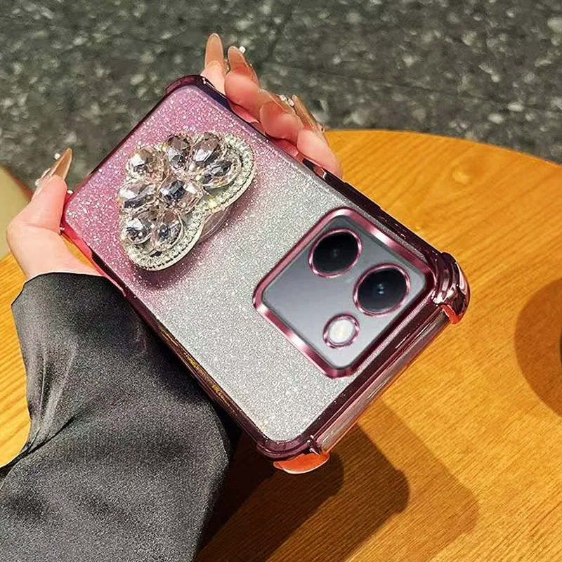 Glitter Diamond Heart Shockproof Bracket Phone Case
