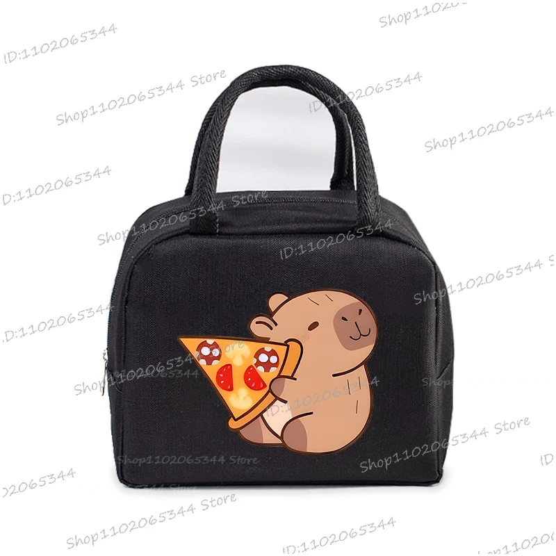 Cartoon Capybara Bobo Tea Print Portable Lunch Bag Funny Cute Animal Capybara Insulation Package Thermal Women Kid Lunch Bag 1Pc