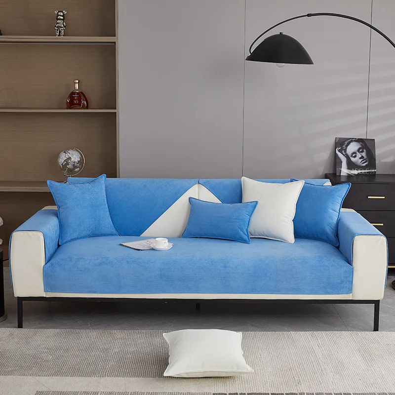 Chenille Sofa Cover Solid Color Waterproof Sofa Mat Dark Blue Simplicity Sofa Cover Chenille Antiskid Four Seasons Couch Cushion 5