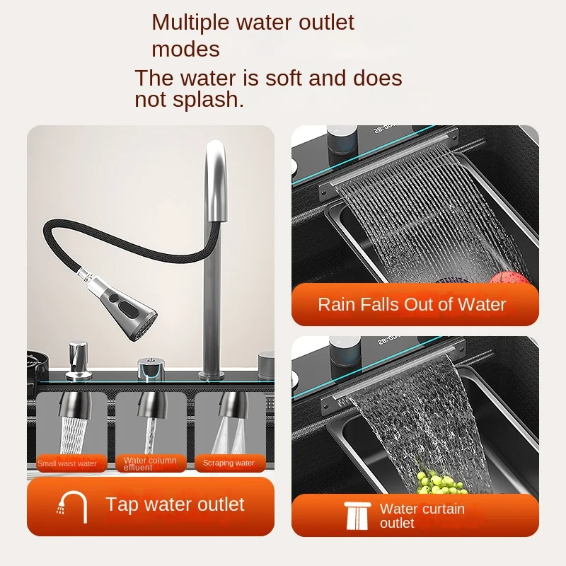 Stainless Steel Kitchen Sink Waterfall Sink Honeycomb Embossed Large Single Slot Home Multifunctional Nano Wash Basin 4