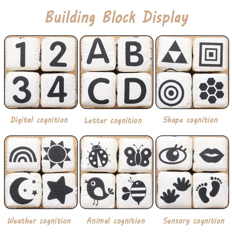 Baby Cloth Building Blocks Montessori Sensory Toy Cubes Stacking Animal Digit Shape Cognition Early Educational Creative ToyGift