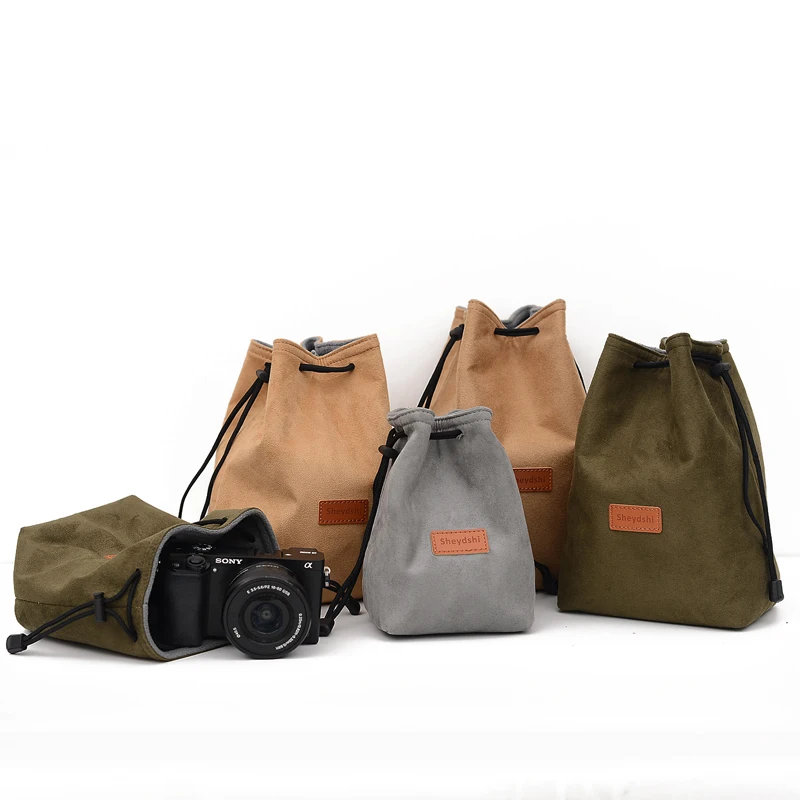 

Photographic Carrying Case Small Package Lens Leather Flannel Camera bag Soft Waterproof DSLR Lente Cover Case stora Soft Nylon