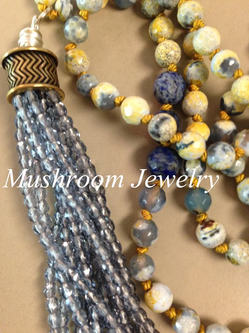 

RH Fashion Bohemian Jewelry Semi Precious Stones Knotted Stone Links Tassel Necklaces For Women Boho Necklace