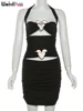 Weird Puss Peach Buttocks Dress Women Ruched Hollow Halter Backless Sexy Heart Metal Buckle Party Vacation Hipster Mini Bodycon 5