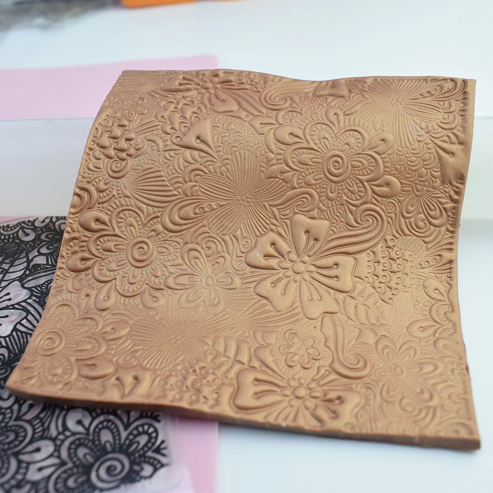 9cmFullFlowerPolymerClayTextureStampSheetsEmbossImpressionMat
