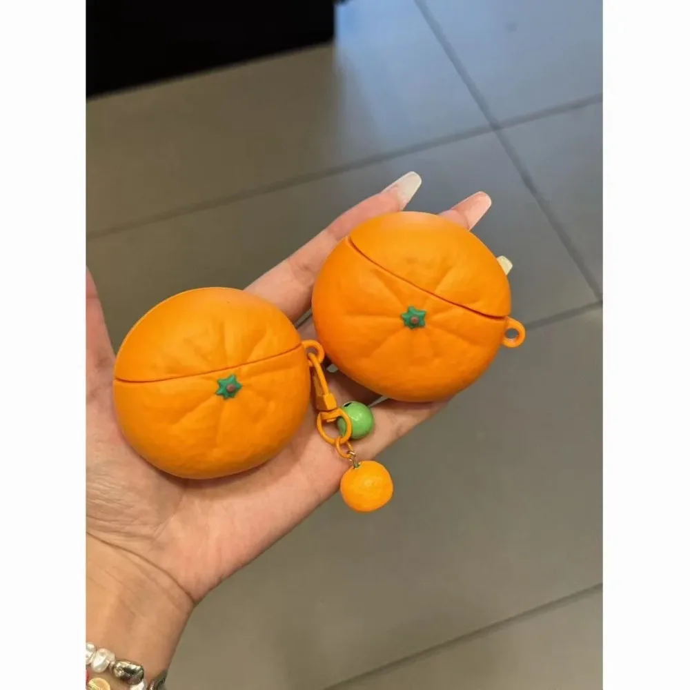 Cute Simulation Orange Headphone Cover for Apple Airpods 1/2 3 4 with The Same Pendant Fun Drop-proof Soft Case