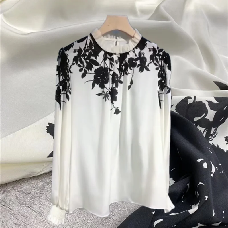

New Fashion Mulberry Silk Brand White 1.6m Positioning Printed Crepe De Chine Stretch Silk Cloth by the Meter