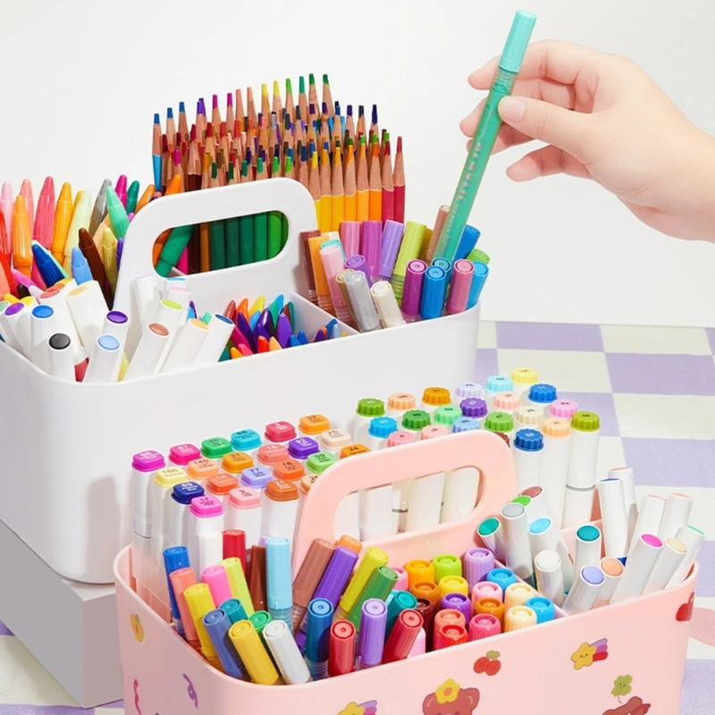 Desktop Stationary Organizer 5 Compartments Marker Organizer Caddies with Handle Big Capacity Art Supply Storage Holder