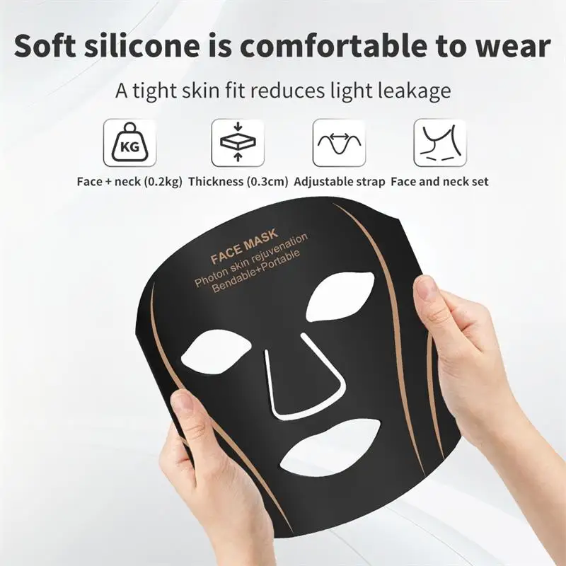 LED Facial Mask Facial Neck Mask Neck Anti Wrinkle Mask Silicone LED Mask Face With Neck 7 Colors LED Photon Red Light Therapy for Anti-Aging Wrinkles Skin Rejuvenation Beauty Mask