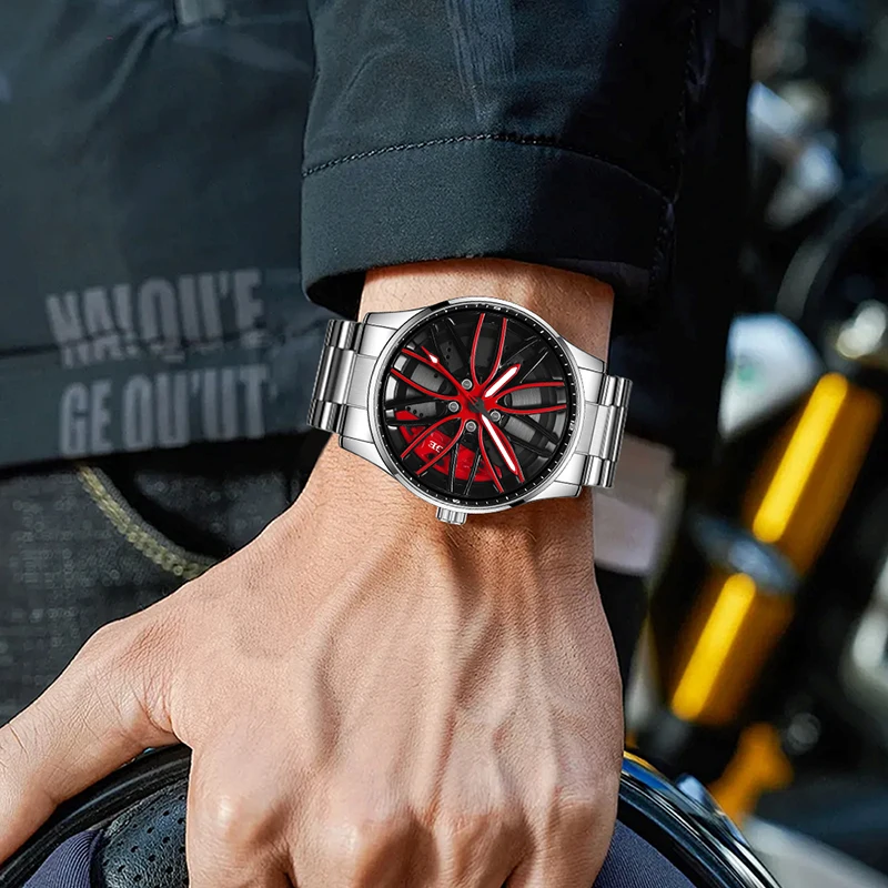 LIGE Waterproof Watches for Men Fashion Military Sports Chronograph Casual 360° Rotate Car Wheel Rim Hub Men Watch Montre Homme