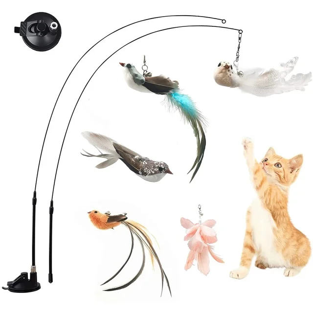 Funny Simulation Bird Interactive Cat Feather Toy with Bell Sucker Cat Stick Toy for Indoor Kitten Play Chase Exercise Cat Toy Funny Simulation Bird Interactive Cat Feather Toy with Bell Sucker Cat Stick Toy for Indoor Kitten Play Chase Exercise Cat Toy