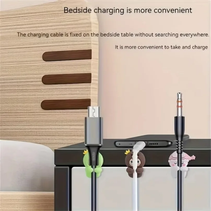 Set Cute Animal Design Adhesive Cord Holder 2pcs Silicone Cable Organizer Multipurpose Wire Management Clips For Desk And Drawer 4