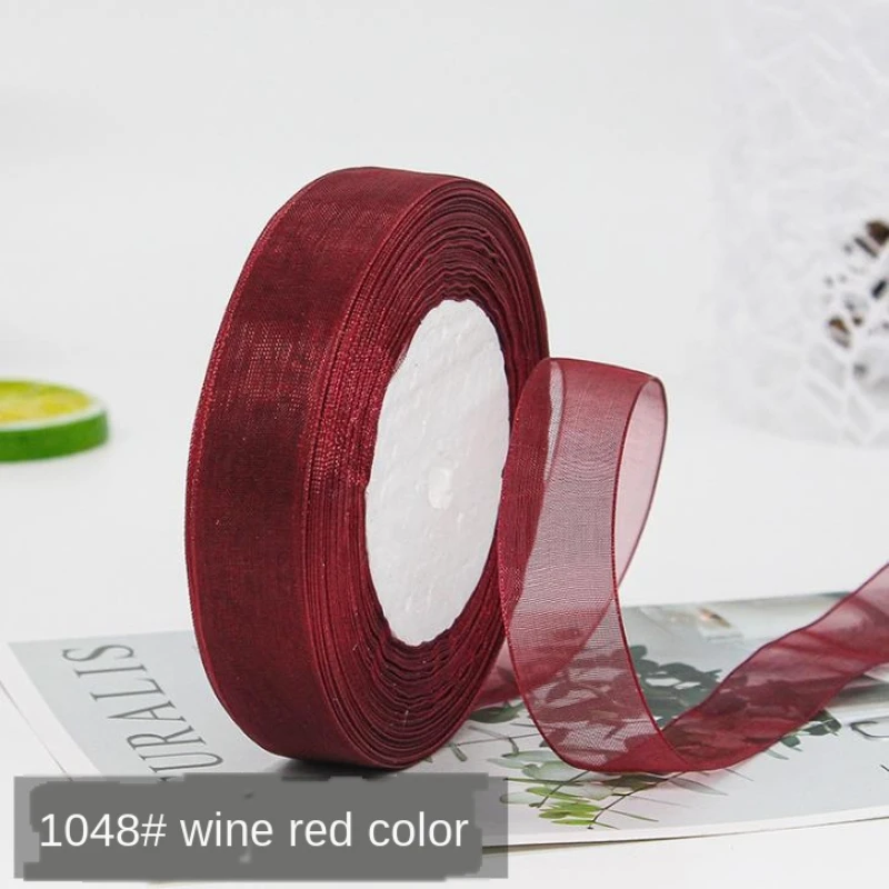 50yards Wine Red Organza Ribbon For Bow Wedding Christmas Decoration Handmade DIY Wrapping Crafts 1.2cm 1.5cm 2cm 2.5cm 4cm 5cm