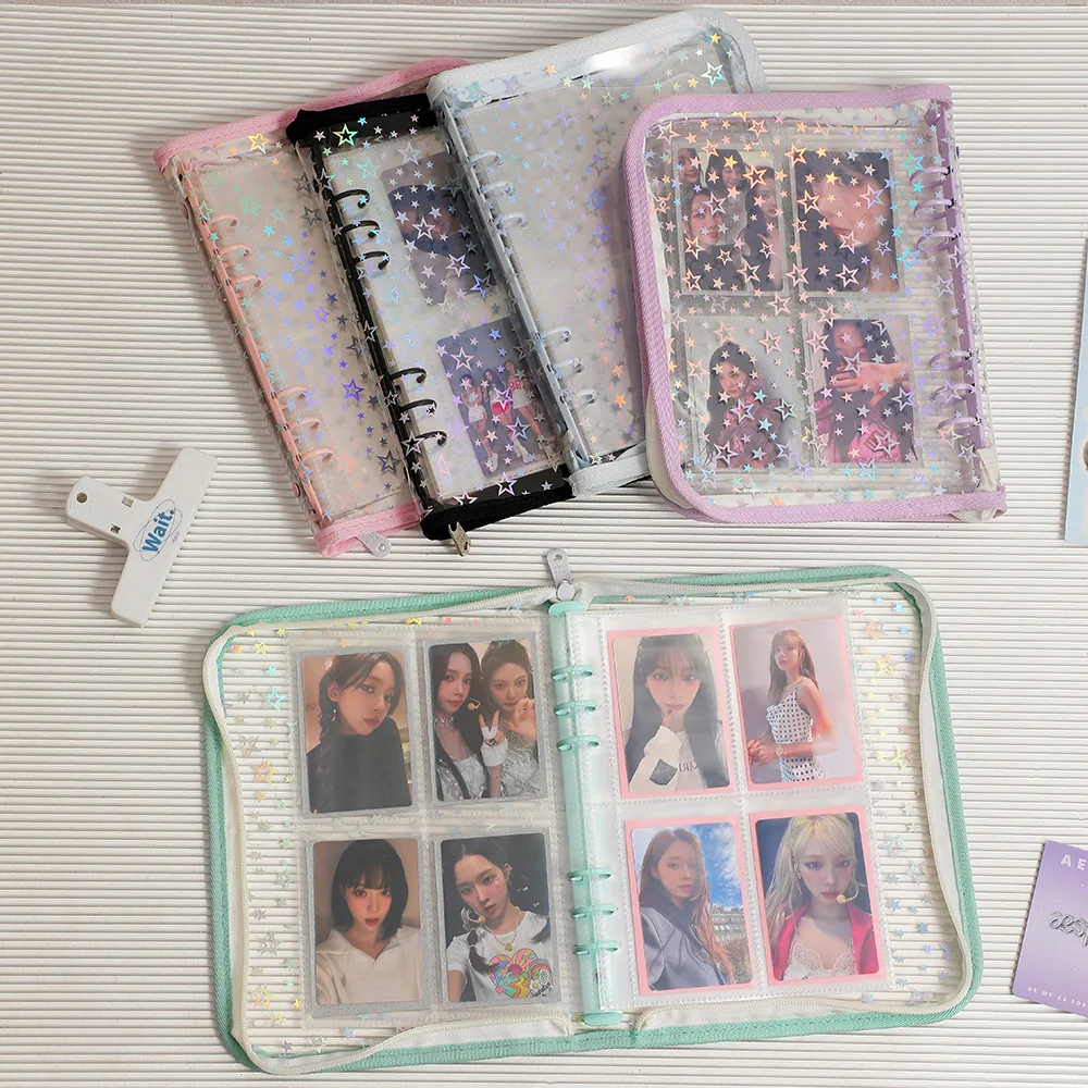A5 Laser Star Zipper Binder Photocards Girl Ins DIY Journal Diary Transparent Kpop Idol Card Photo Album Collect Book Stationery 3