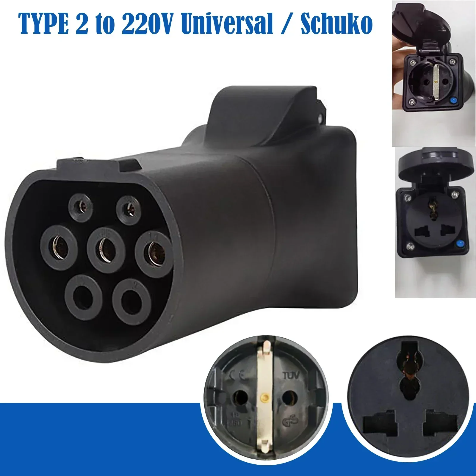 Type2 EV Discharger Adapter To 220V Universal Socket EU Schuko Socket Electric Car Discharger Converter for 2.7kohm EV Car v2l connector,ev charging adapter