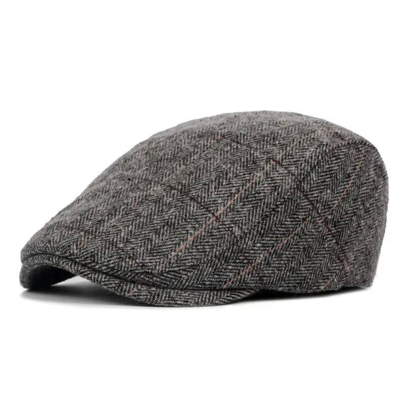 Men's Hats Autumn Winter British Western Style Striped Berets Caps Warm Wool Advanced Flat Ivy Cap Vintage Beret for Men berets hat