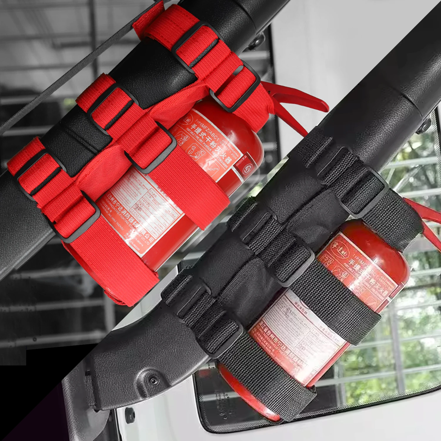 Car Roll Bar Fire Extinguisher Holder Car Accessories Fire Extinguisher Mount Strap for Jeep Wrangler TJ JK JL 97-18