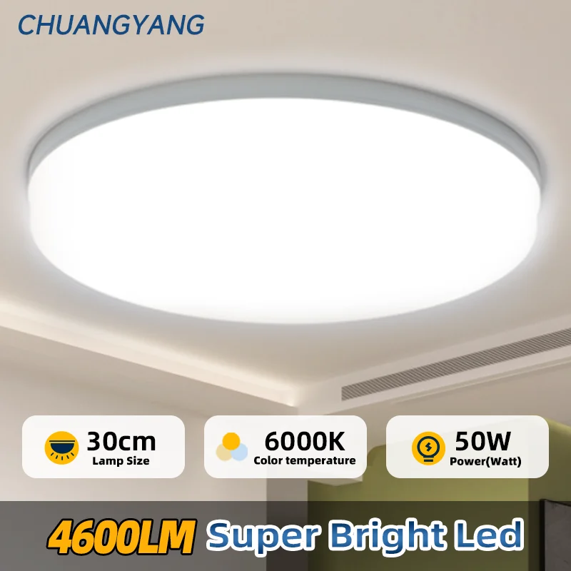 โคมไฟเพดาน LED ทรงกลม ความสว่างสูง CHUANGYANG ใช้ไฟ AC85-265V สำหรับตกแต่งบ้าน แสงสีขาวโทนเย็น โคมไฟเพดาน LED แบบติดผนัง ดีไซน์ทันสมัย 1