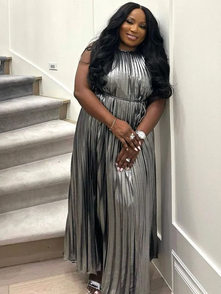 Wmstar Plus Size Dresses Women Wholesale Party  Loose Sleeveless Slim Pleated Sexy Evening Birthday Dress  New in Summer 2025