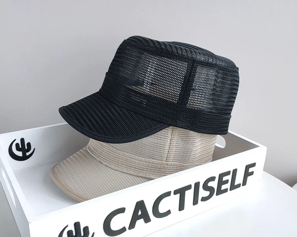 Breathable Flat Top Mesh Cap for Men Fixed Size Men's Hat Summer Short Hat Brim 3 Size to Choose Korean Version Sun Male