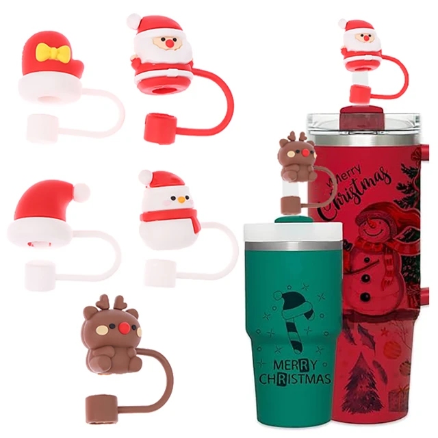 4 PCs Christmas Straw Topper, Amreich Christmas Stanley Straw Cover, Straw  Cover for Stanley 30oz & 40oz Tumbler with Handle,Silicone Straw Covers Cap