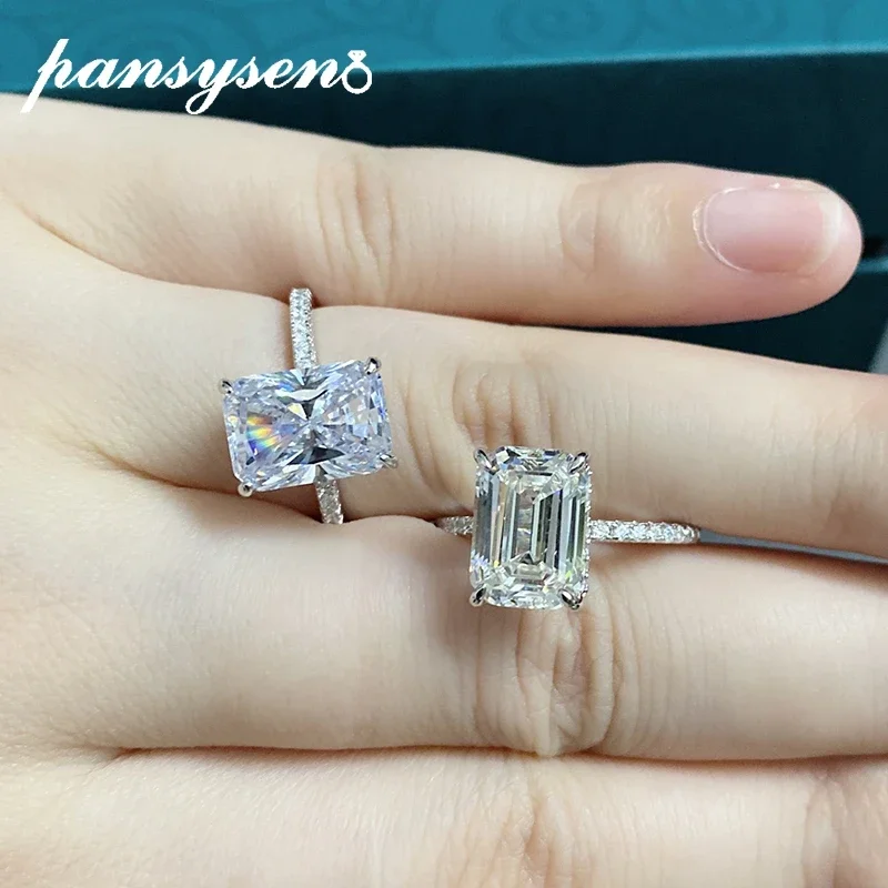 925 Sterling Silver Emerald Cut High Carbon Diamond Wedding Rings for Women silver ring,wedding rings,silver rings