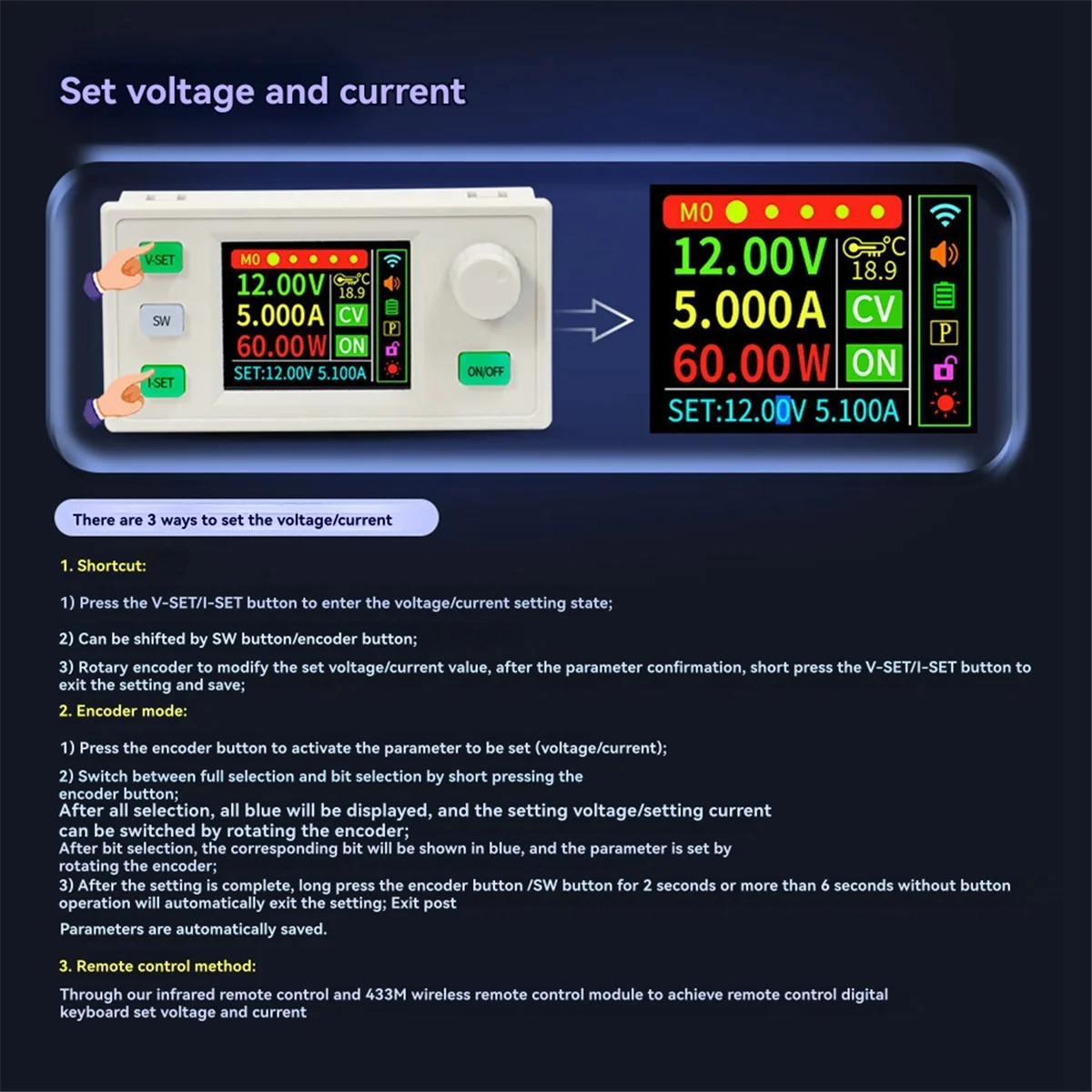 SEMOIC XY6509S Adjustable DC Regulated Power Supply+433M Kit Constant Voltage Constant Current 65V 9A 585W Step-Down Module