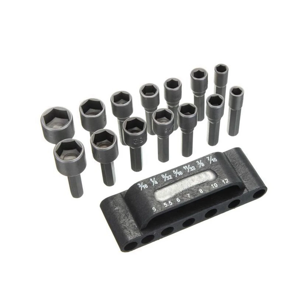 thumbnail image 2 of 14-Piece Power Nut Driver Set - Metric & SAE Socket Wrench Bits For Drills 2 of 10