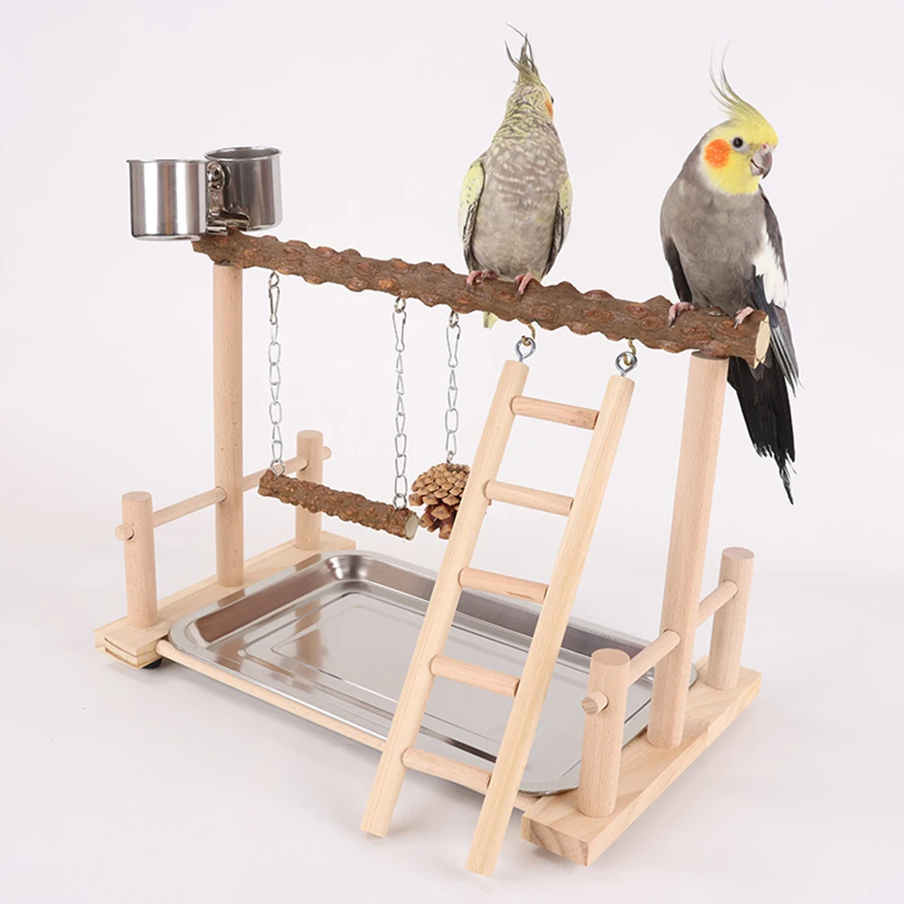 

Parrot Playstand Bird Climbing Toy Plays Stand Wooden Perch Gym Training Playground Ladder with Feeder Plate Toy For Small Birds