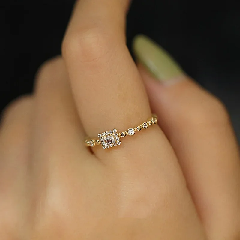 Wedding Rings Womens Ring Finger Rings Jewelry Rings Ring Jewelry Huitan Dainty Shiny Rectangle Rings for Women Exquisite Gold Color Female Finger Accessories Trendy Engagement Wedding Jewelry