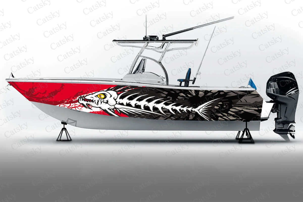 

Fishbone Abstract Skull Graphics Boat Sticker Packaging Fish Boat Waterproof Custom Marine Boat Decal Sticker boat wrap vinyl